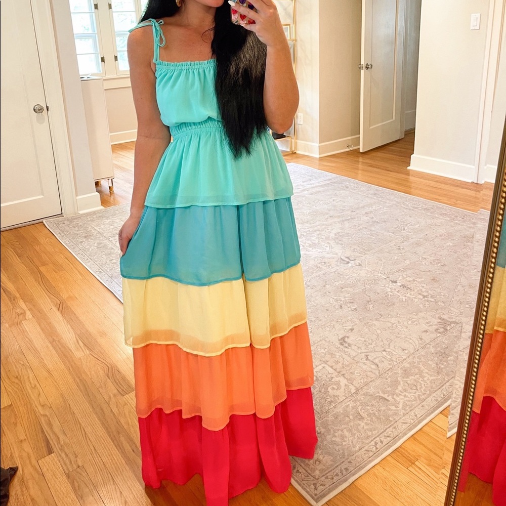 Red Dress Boutique colorful tiered maxi dress